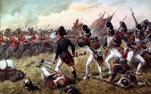 Het 3e Regiment Voetwachten stoot de laatste aanval van de oude Garde af bij de Slag om Waterloo, 18 juni 1815